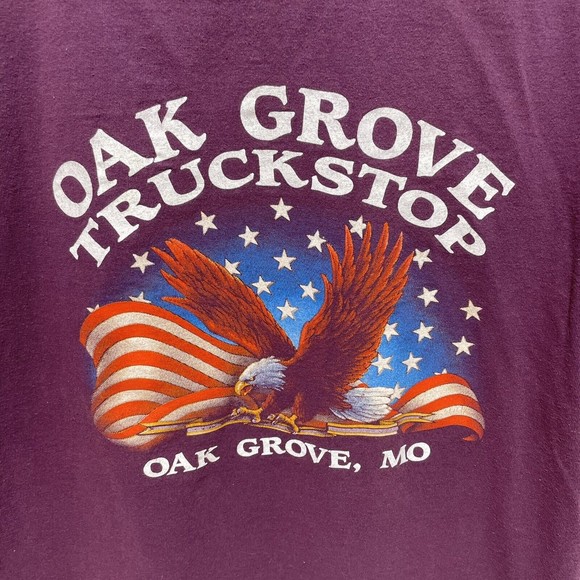 Vintage 3D Emblem Graphic T-Shirt, Large, Maroon, Oak Grove Truck Stop MO - Picture 7 of 11